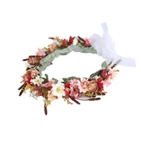 women hair crown ladies seaside flower wreath headwear wedding fashion flower crown ribbon hair accessories