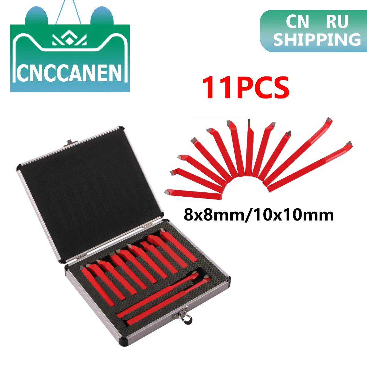 

11PCS 10x10mm 8x8mm Red Carbide Tip Tipped Bit Set Brazed Milling Cutter Tools For Metal CNC Lathe Welding Turning Tool Holder