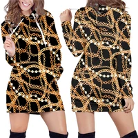 ifpd 2021 hot sale women baroque style hoodie dress 3d print golden chain luxury sweatshirts women oversize pullover streetwear