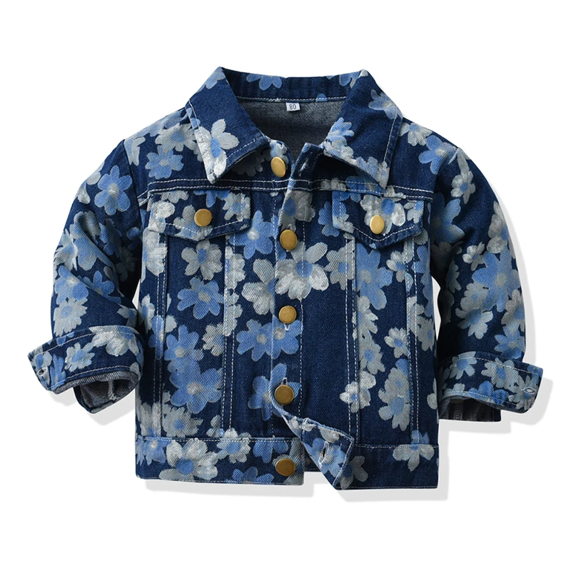

Toddler Baby Denim Jacket for Girl Boy Fashion Flowers Print Long Sleeve Coat Spring Autumn Cotton Kids Clothes Girls Costumes