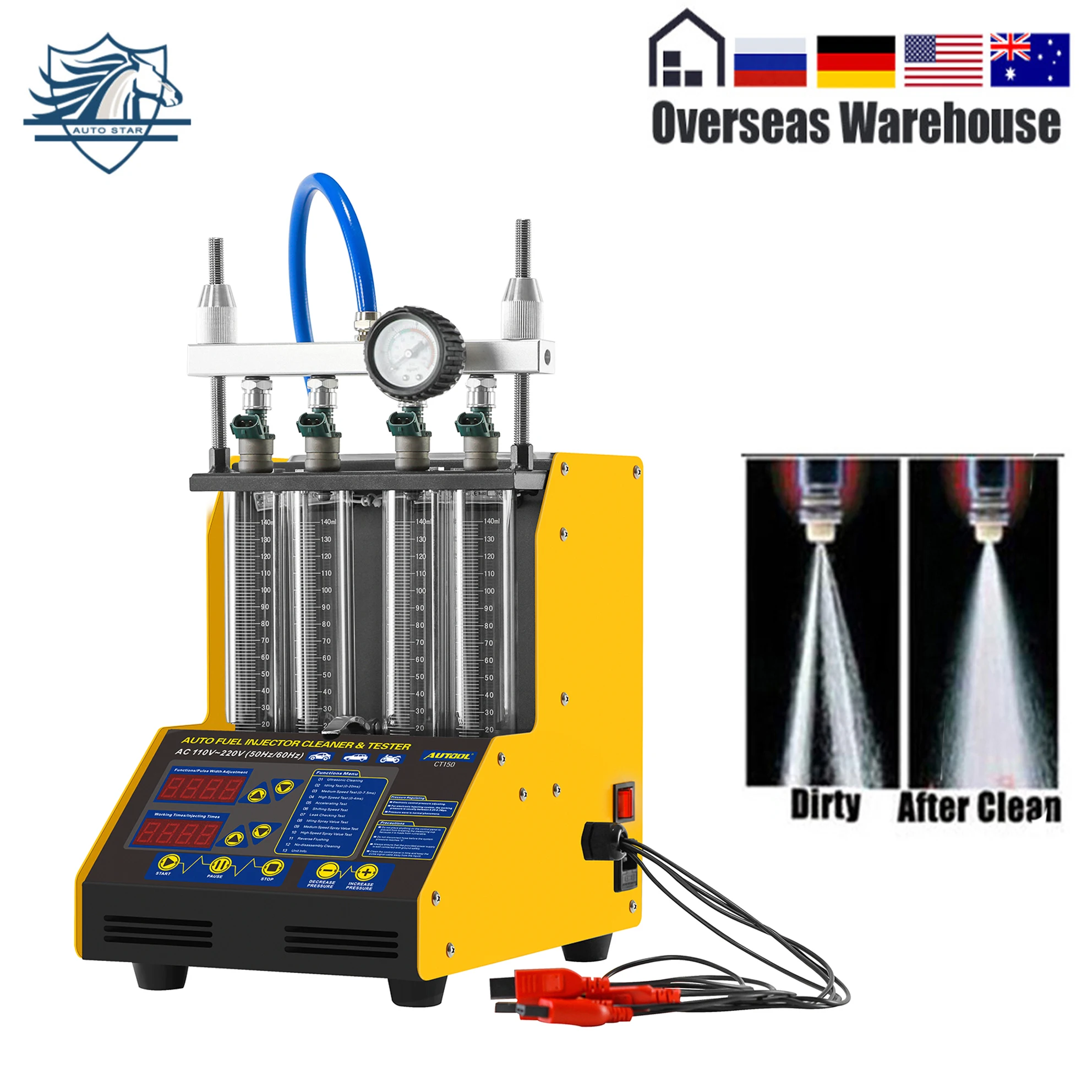 Машина для очистки топливного инжектора AUTOOL CT150 тестер 110/220 в 4 цилиндра