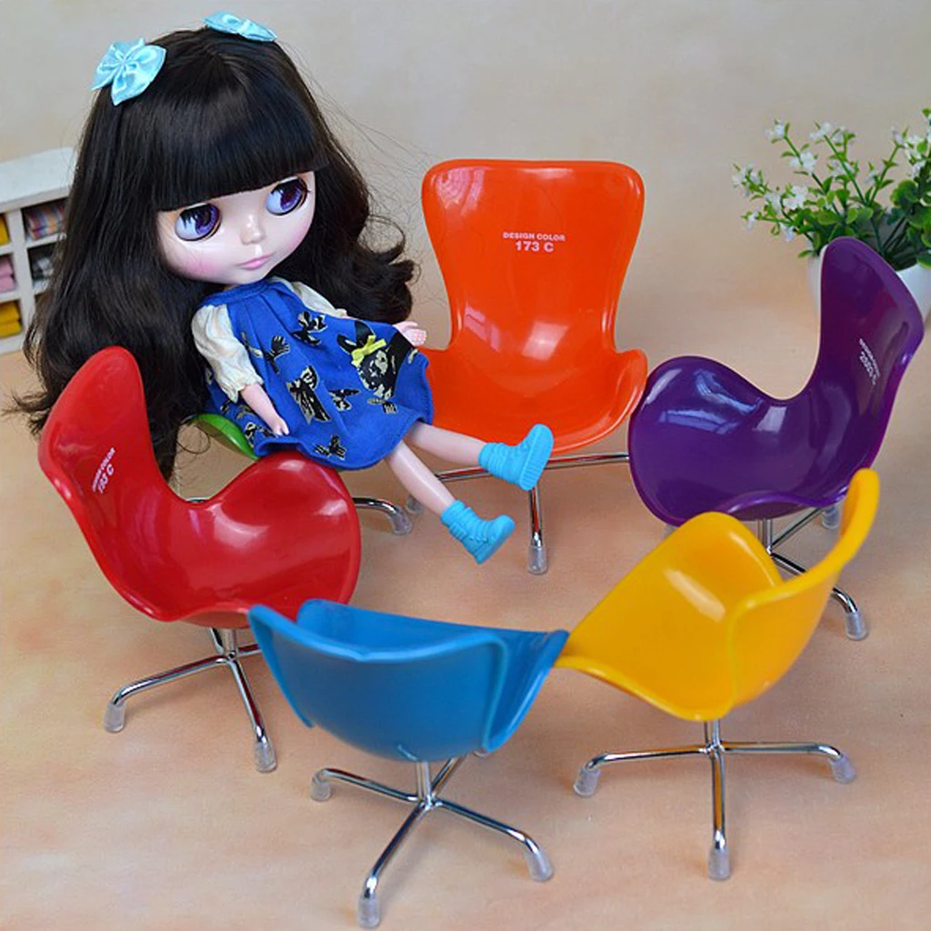 

1/6 Dolls House Miniature Furniture Swan Chair Office Chair Model for Blythe for DOD Dollfie 12inch Doll Accessories - Red
