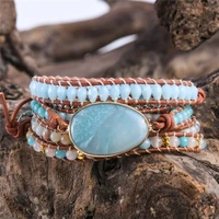 leather wrap bracelet amazonite natural stone beaded 5x layers statement art bracelet christmas jewelry gifts drop shipping