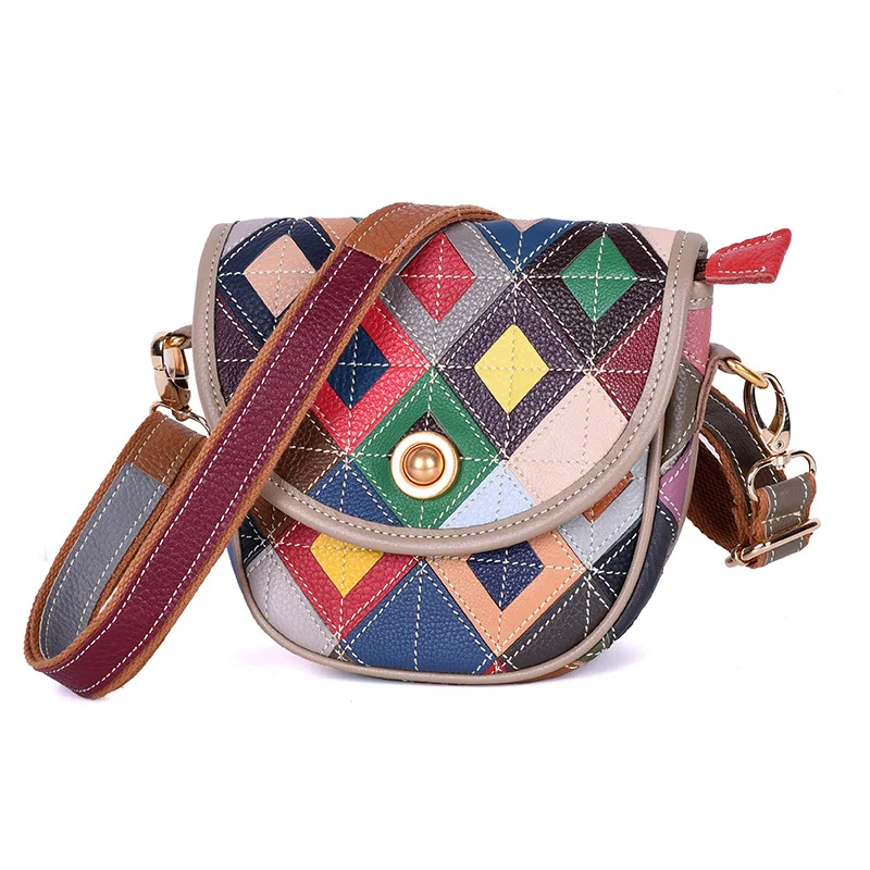 

Ladies Fashion SmallHand-Made Patchwork Party Real Leather Cover Messenger Bags 2021 Female Mobile Casual Shoulder Crossbody Bag