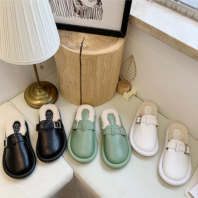 Брендовые зимние женские винтажные кожаные туфли Дизайнерские шерстяные