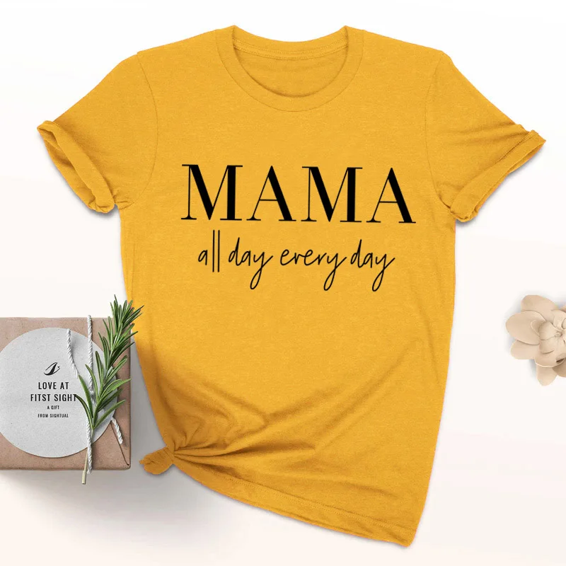 gold tee black text MAMA all day every/футболка Tumblr 90 s, повседневная хипстерская футболка унисекс, стильный топ с короткими рукавами, верхняя одежда с надписью Mama, модная футболка для девочек - Цвет: gold tee black text