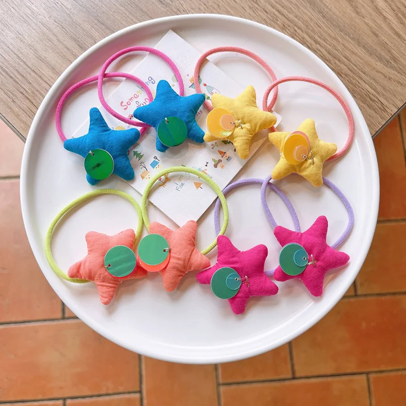 

2PCS Korean Cute Handwork Fabric Candy Color Star Hair Rope Bracelet Scrunchie Women Elastic Rubber Bands For Girls Headdress