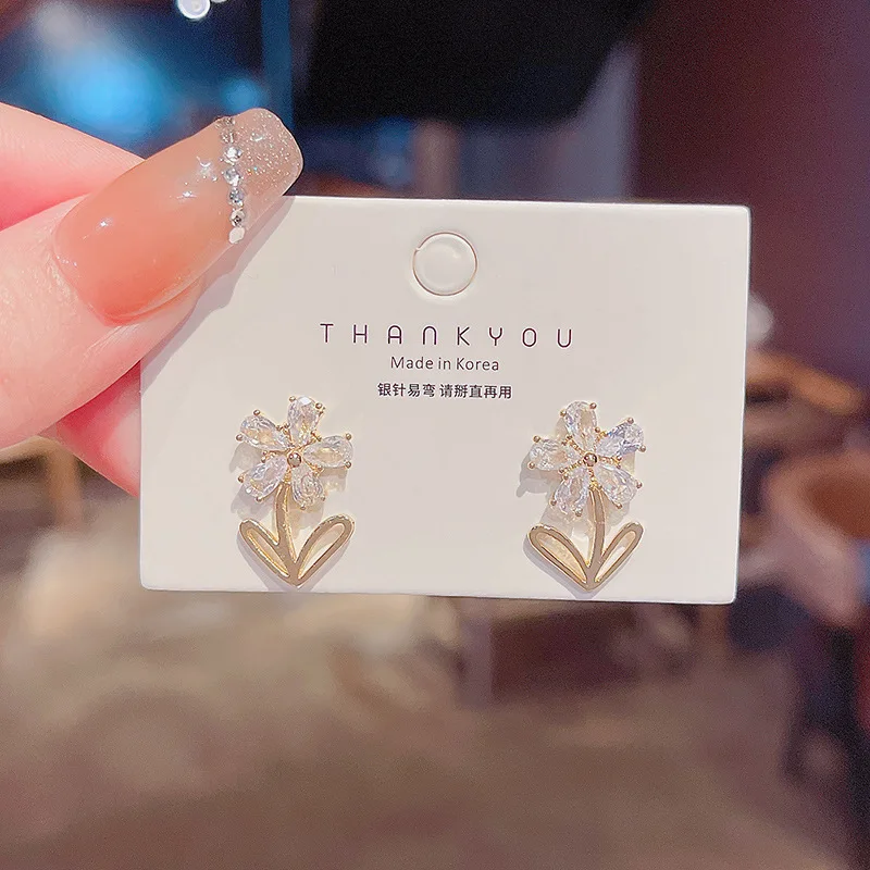 

Simple and cute zircon flower multi earrings fashion noble bright zircon earrings jewelry
