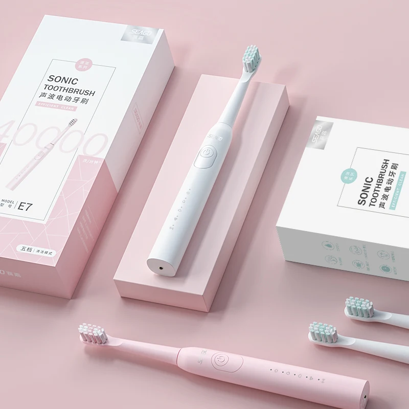 Seago 2303 Перезаряжаемая электрическая зубная щетка Соник Зубная щетка Ультразвукового типа c 5 режимами Суперзарядка Смарт-индикатор LED IPX7.