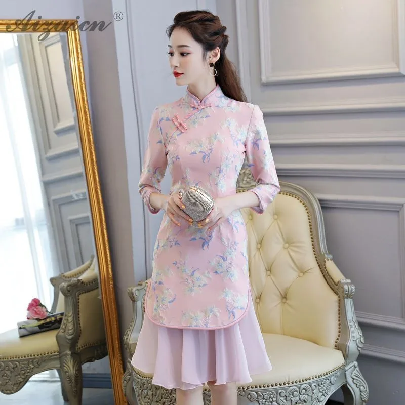 Высококлассное жаккардовое переплетение Cheongsam китайское модное китайское традиционное платье Qi Pao Восточный стиль платья с вышивкой Qipao зима