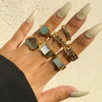 7pcsset vintage metal gold silver color geometric square heart finger ring for women fashion hip hop punk jewelry knuckle rings