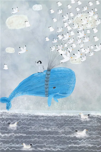 

Abstract Blue Whale Seagull Animal Poster Nordic Style Canvas Canvas Print Painting Modern Bedroom Bedside Wall Stickers