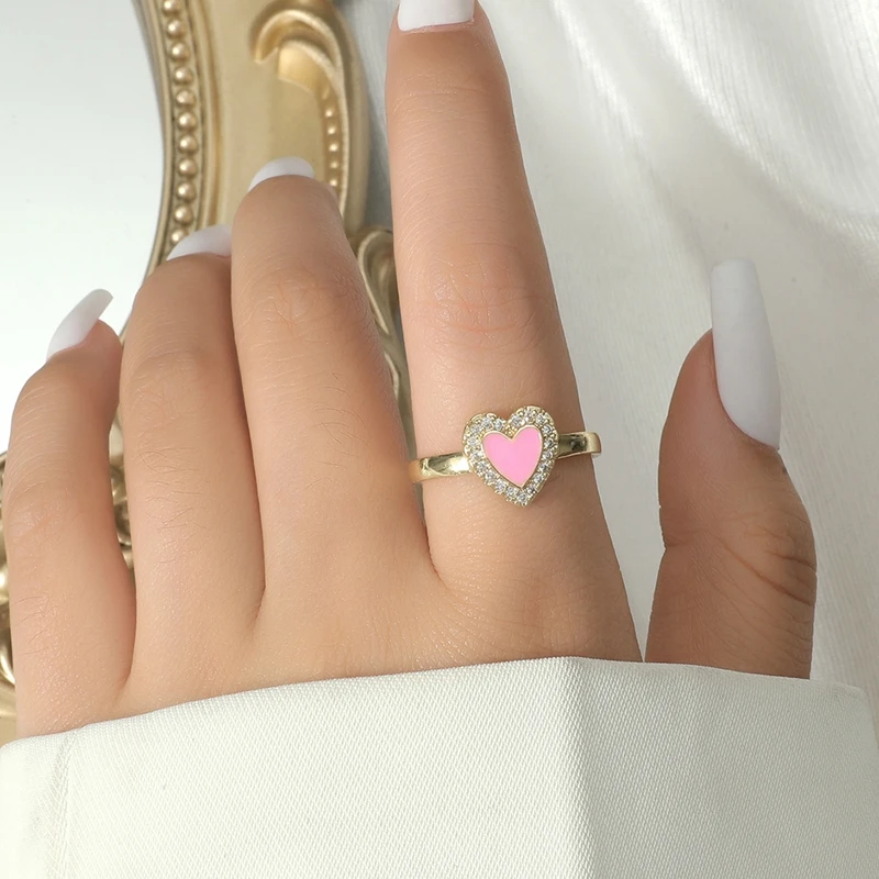 

2021 New Rings Adjustable Heart shape Dripping oil Finger Chain Wedding Rings For Women Fashion Jewelry Luxury Engagement Ring