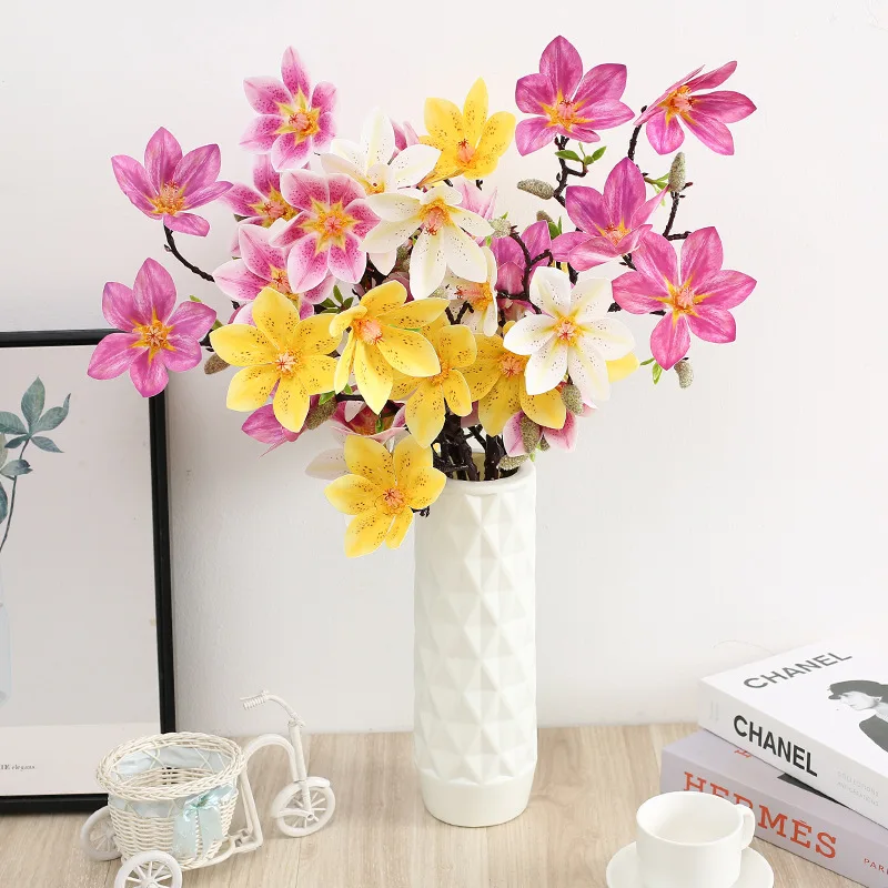 

New Artificial Plant Single Magnolia Flower Flower Arrangement Wedding Home Hotel Restaurant Office Garden Decoration Fake Plant