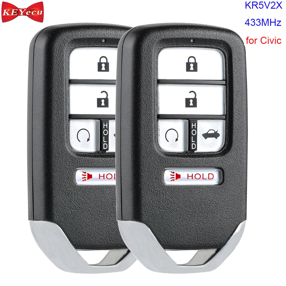 KEYECU 2шт для Honda Civic 2016 2017 2018 2019 2020 дистанционный ключ брелок от машины 433 МГц FCC ID: KR5V2X