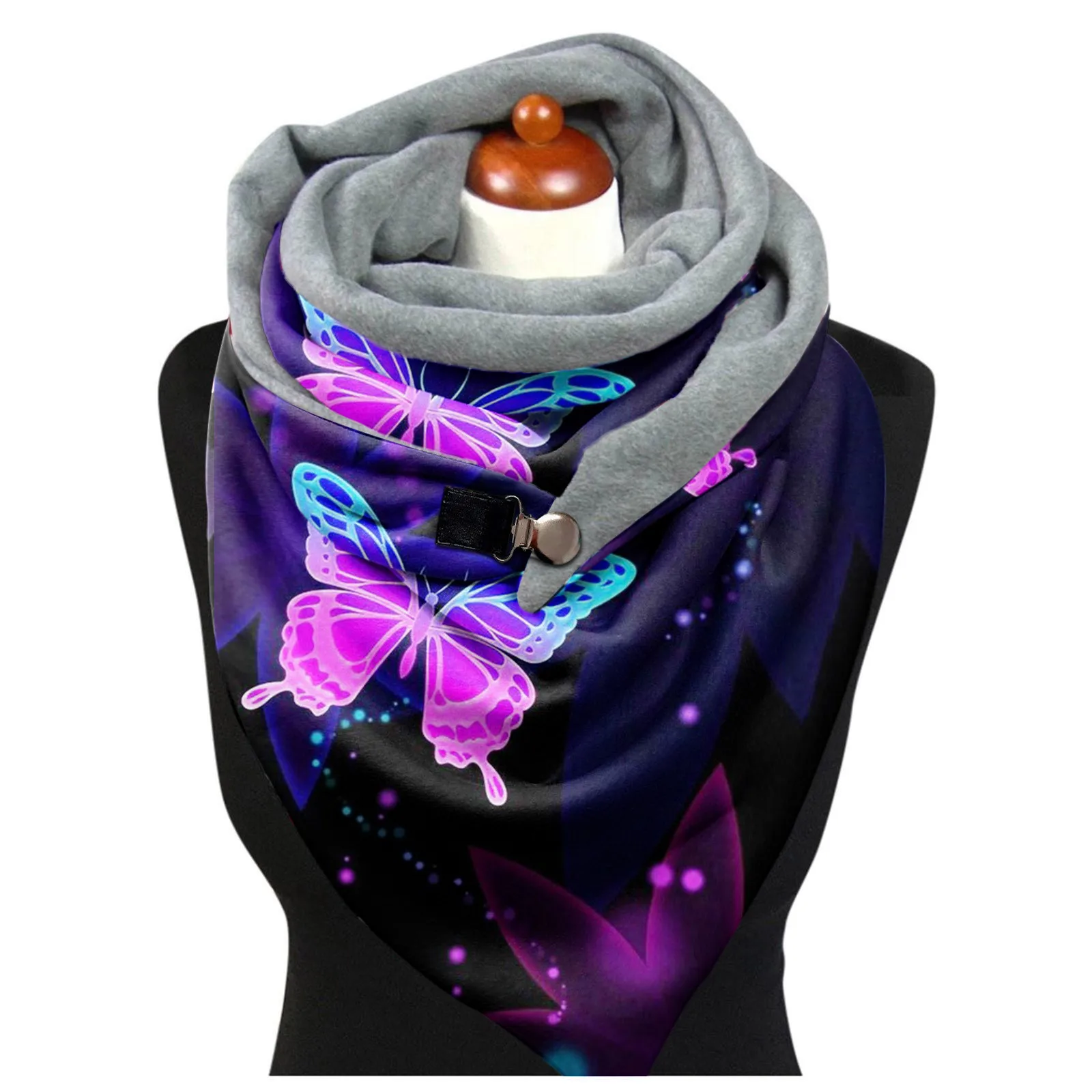 Шарф женский кашемировый зимний с принтом бабочек на пуговицах мягкий 2021 |