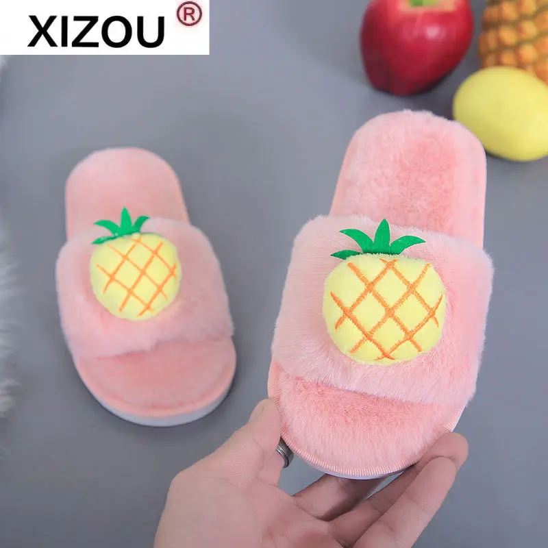 

Female furry slippers Warm flip-flops Winter girl Boy house shoes Furry home slide Lady's plush casual shoes