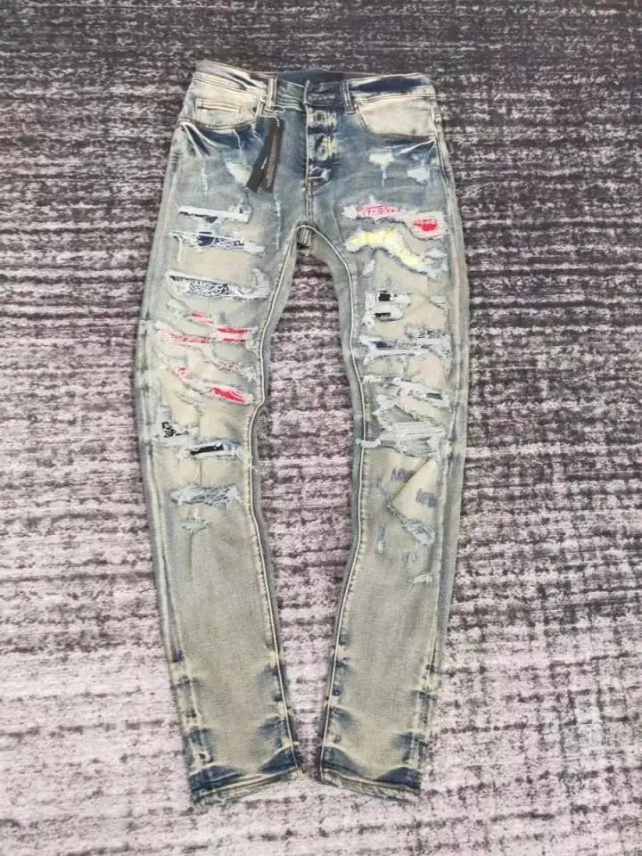 

Брюки мужские/женские джинсовые в стиле ретро, модные брендовые уличные штаны с дырками и нищего разнообразия, мотоциклетные джинсы