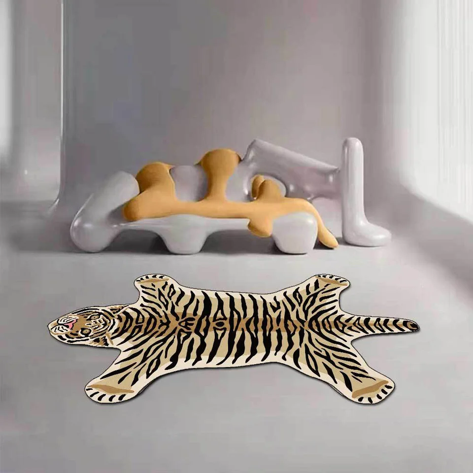 Tiger Pattern Carpet For Living Room Faux Fur Rug Leopard Lion Imitation Animal Skin No-Slip Mat Bedroom Decor Bedside Floor Mat images - 6