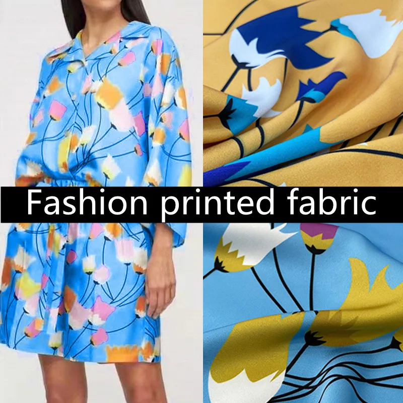 

Fashion New Printed Fabric Simple Tulip Imitation Acetate Satin Women's Clothing High Custom Chemical Fiber Manual Sewing Fabric