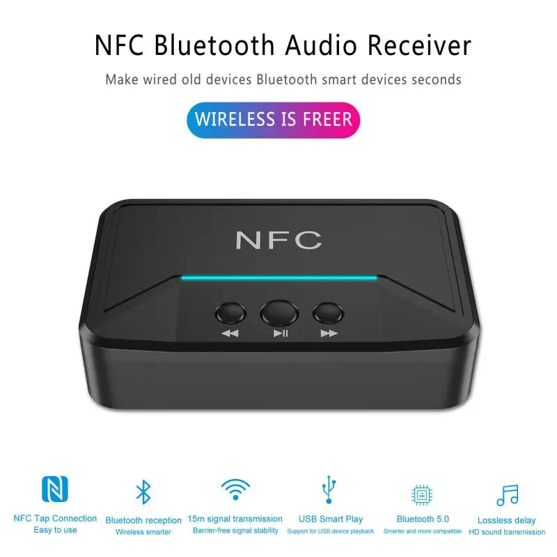 

Wireless NFC Bluetooth-compatible 5.0 Audio Transmitter Receiver HD Wireless Adapter A2DP/AVRCP AUX 3.5mm For PC TV Car Speaker