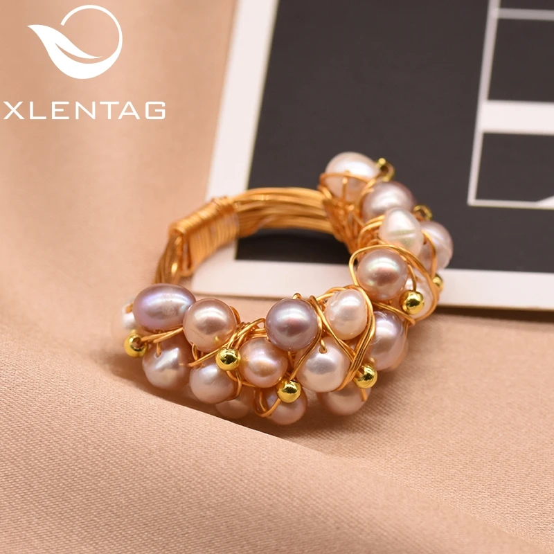 XlentAg Natural Fresh Water Pearl Ring For Women Accessories Colourful Boho Wedding Rings Romantic Gifts Luxury Jewelry GR0243 | Украшения