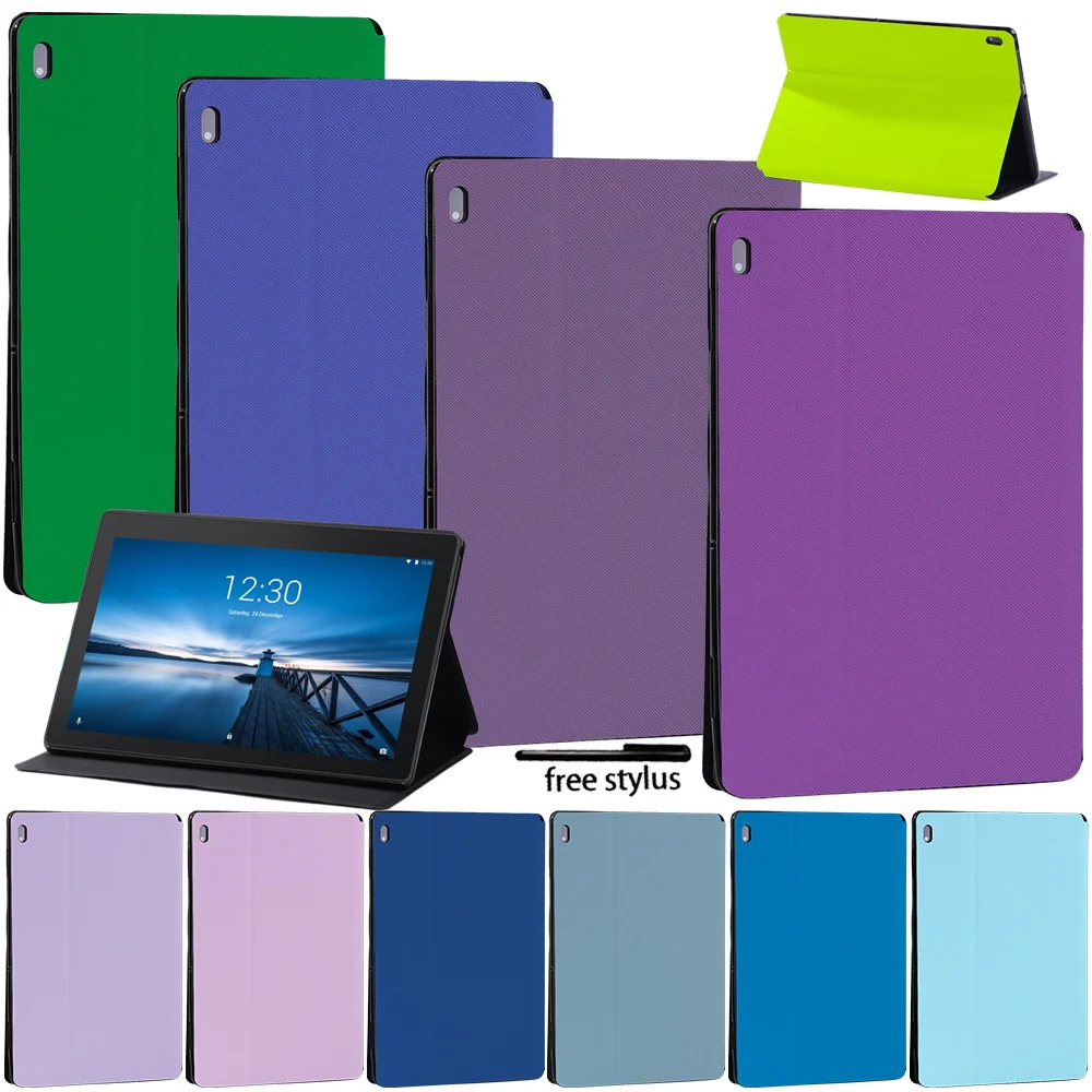 

Case for Lenovo Tab E10 10.1"/ Lenovo Tab M10 10.1" Solid color PU Leather Tablet Protective Stand Folio Shell Cover+Free Stylus