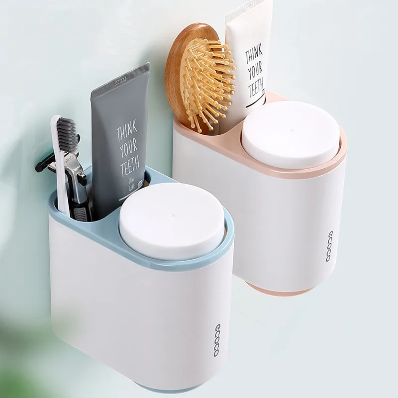 BAISPO Creative Magnetic Toothbrush Holder Wall Mount With 2 Cup Home Toothpaste Shaver Shelf Storage Bathroom Accessories Set | Дом и сад