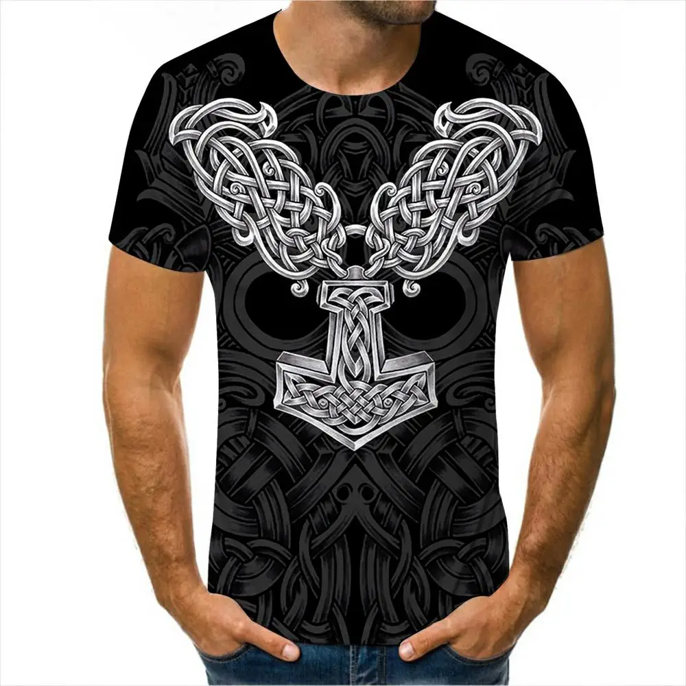 

Summer Popular Men's Viking T-shirt New 3D Printing T-shirt Nordic Mythology Pullover