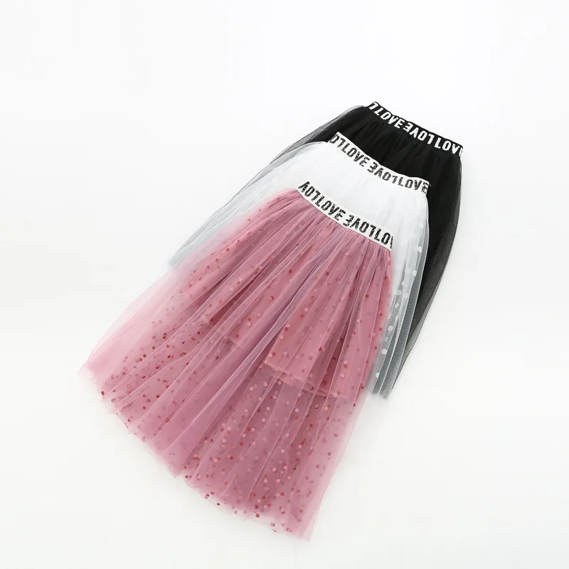 

Baby Girls Gauze Skirt 2021 Spring Summer Flocking Polka Dot Kids Princess Skirt Letters Girls Tutu Skirt Children Mesh Skirt