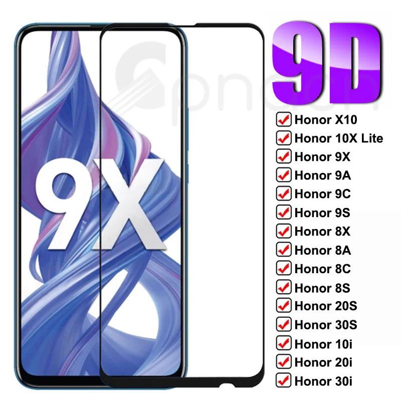 Защитное стекло 9D для Huawei Honor 10X Lite X10 9X 9A 9C 9S 8X 8A 8C 8S 20S 30S 10i 20i 30i закаленное защиты