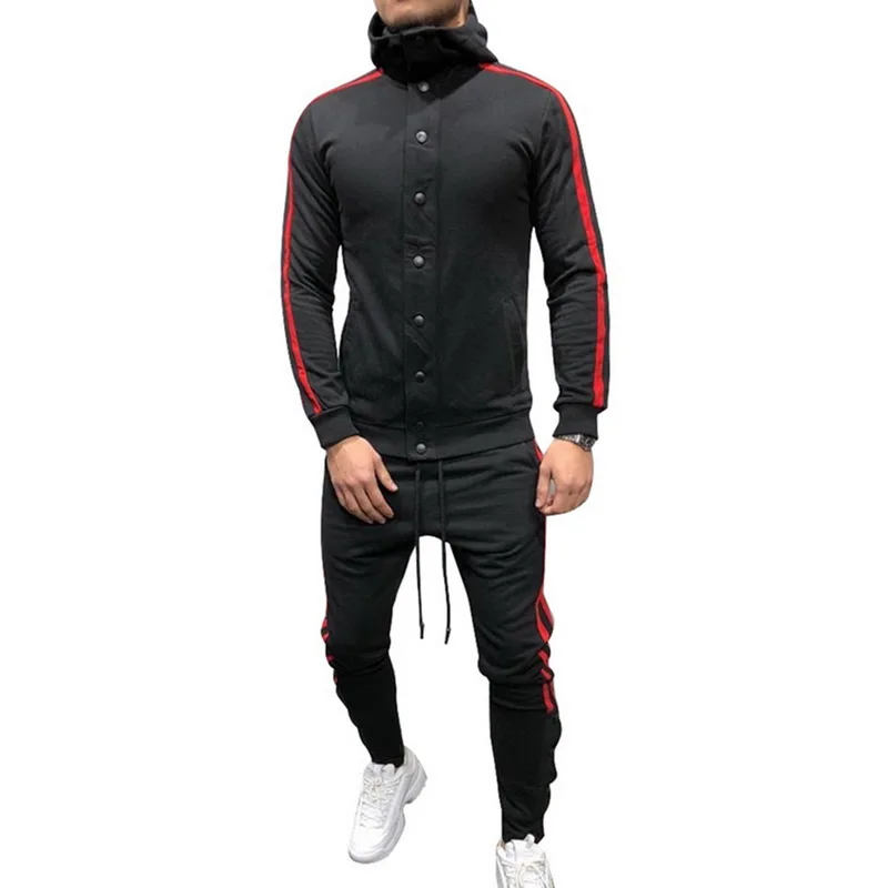 Litthing, 2 предмета, спортивный костюм, наборы, мужская спортивная одежда, модная, в полоску, на пуговицах, повседневная, водолазка, куртки с капюшоном+ спортивные штаны, костюм для бега