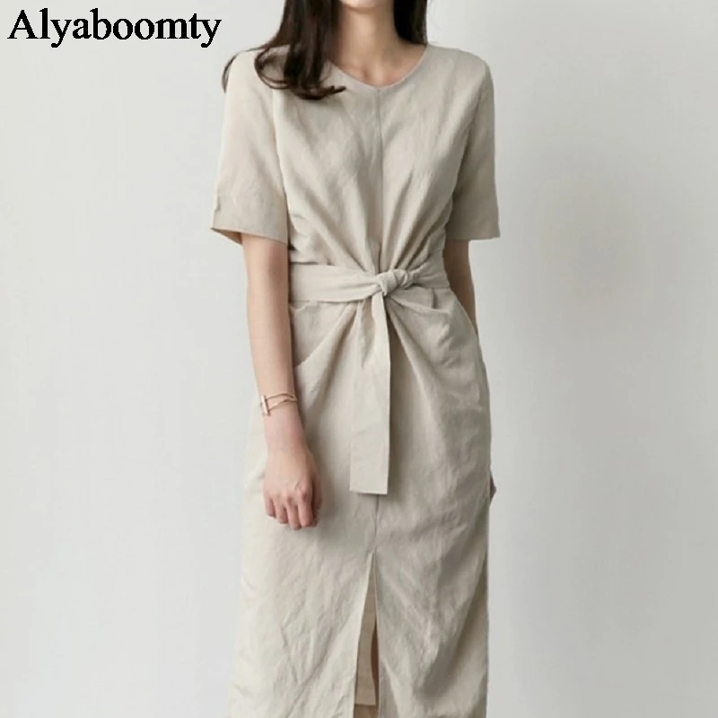 Модное женское миди платье на лето нежное и женственное хлопково льняное