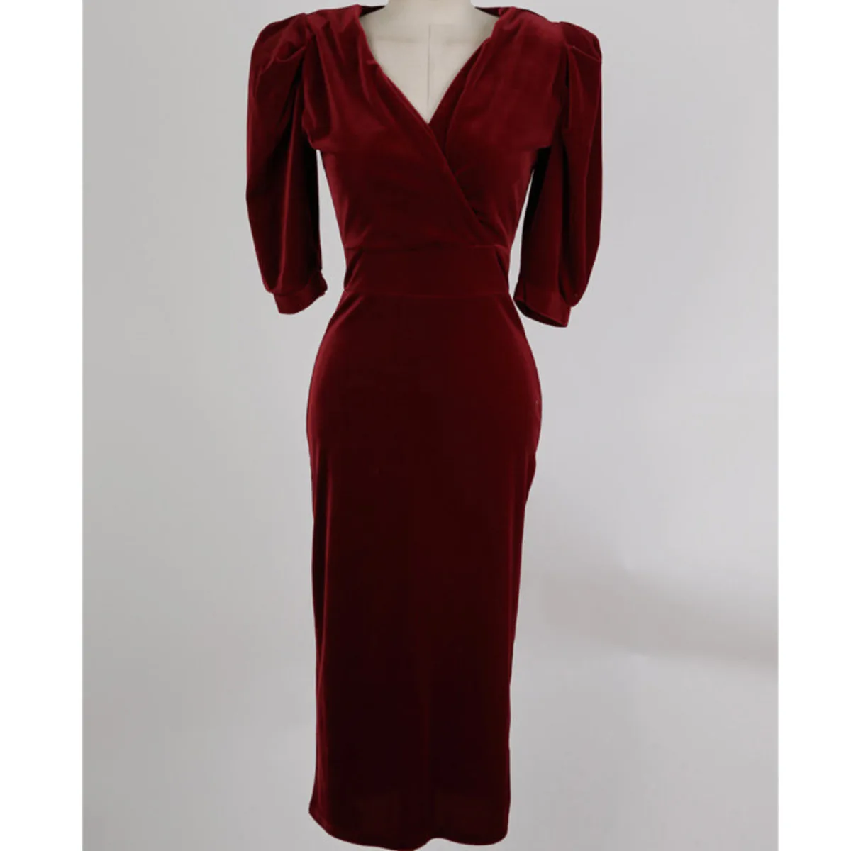 

BacklakeGirls Elegant Wine Red Sexy V Neck Wrapped Chest Velvet Bodycon Dress Women 2021 Evening Dresses OL Fitted Dress