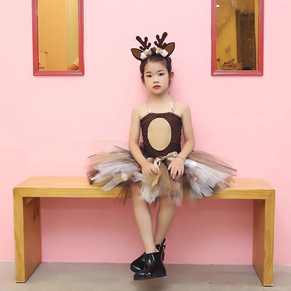 Изображением северного оленя и костюм с юбкой пачкой платье для вечеринки по