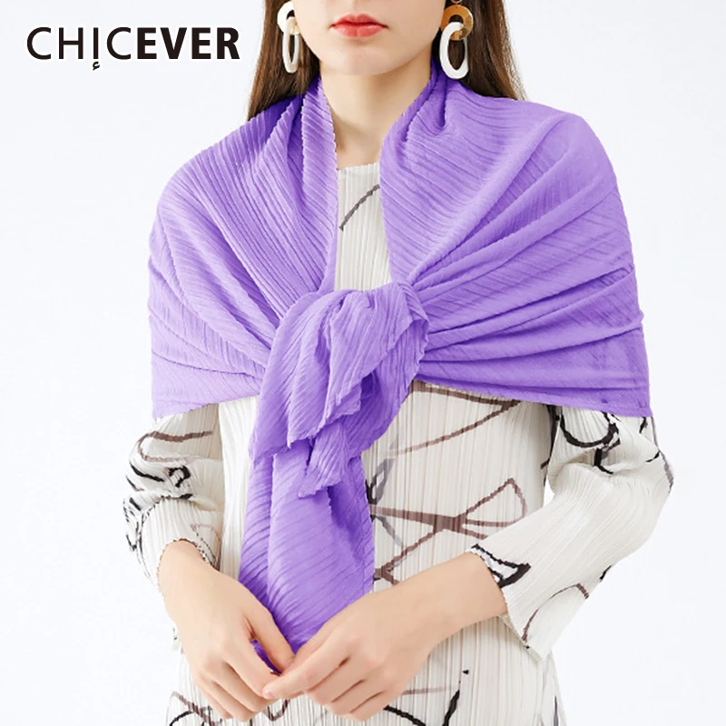 

CHICEVER Casual Black Shawl For Women Ruched Minimalist Fashion Accessories Oversize Solid Shawls Female New 2021 Summer Style