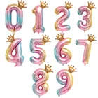 32-дюймовые красочные цифры, фольгированные радужные шары, детские мальчики и девочки, корона, шар на день рождения, детский праздник, декоративные принадлежности