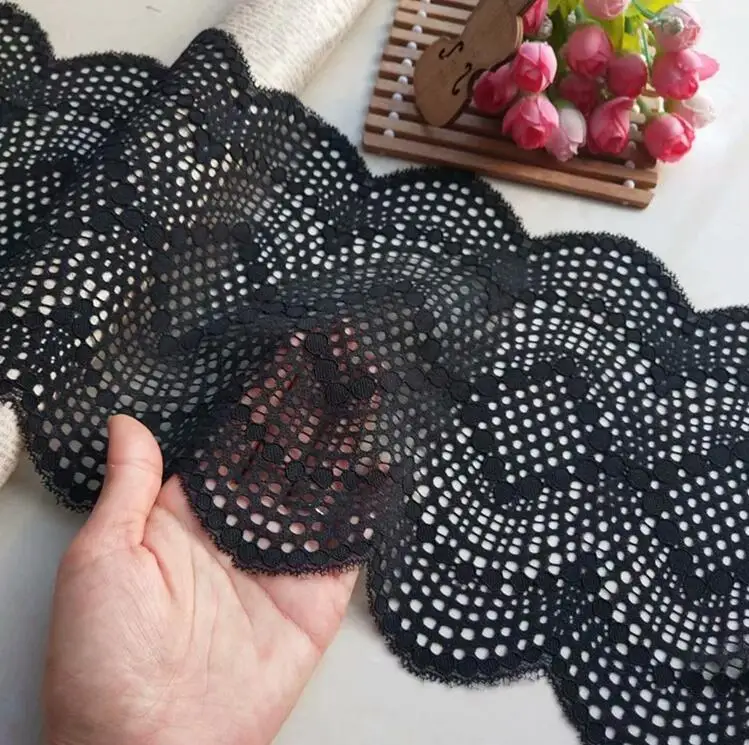 1 метр черная эластичная кружевная лента с вышивкой эластичное кружево отделка