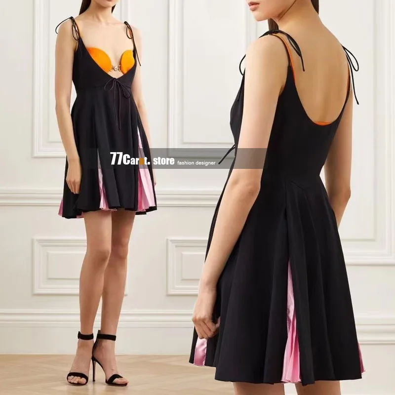 

new style summer 2021 dresses for women high quality spaghetti strap tube top and black sexy mini fungus dress branded clothes