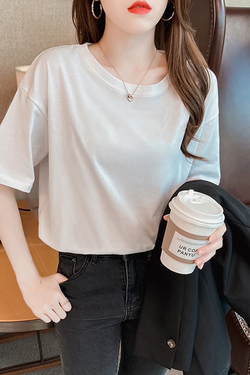 

Pure Cotton 2021 Spring And Summer New Fashion Clothing With White Slim T-shirt On The Inside And Outside