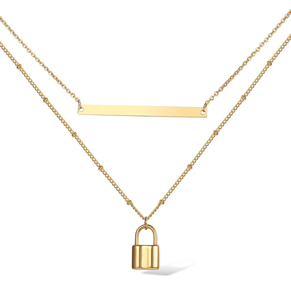 

Шикарное простое многослойное ожерелье-чокер из нержавеющей стали желтого золота с гравировкой и замком для женщин и девочек DS10