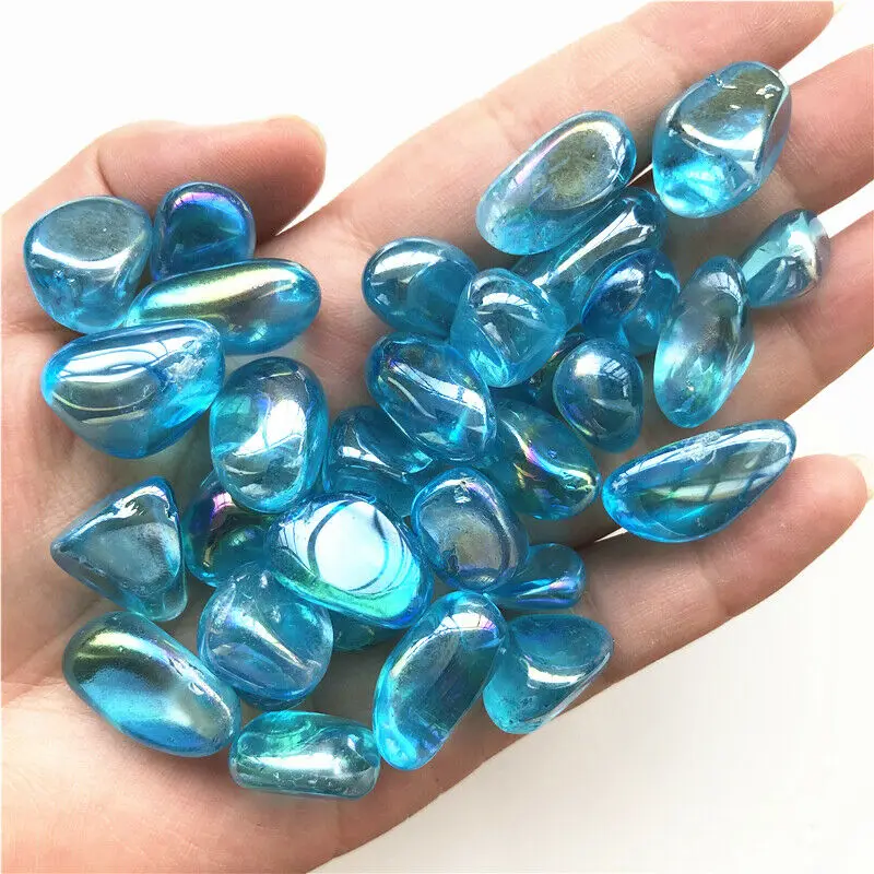 50 г синий аура кварцевые хрустальные галтованные камни с титановым покрытием