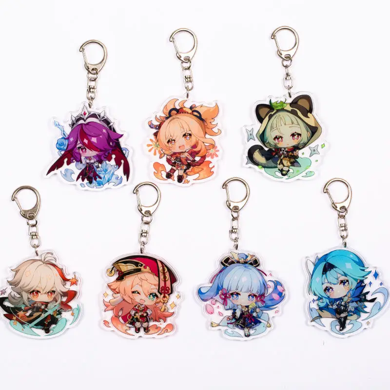 

Keychain Woman Genshin Impact Key Chain Morax Klee Cosplay Two-sided Keychain Acrylic Pendant Keyring