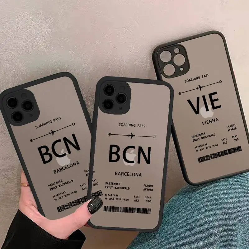 

Personalised Plane Ticket Phone Case matte transparent black For iPhone 7 8 x xs xr 11 12 pro plus mini max Clear Funda