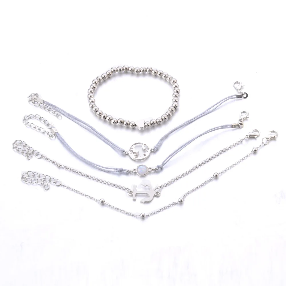 Женский винтажный браслет в стиле бохо 5 шт./компл. с якорем опаллами бусинами и