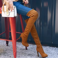 fashion over the knee boots womens pointed toe high heel thigh booties suede zip elastic long bootas warm office lady commuting