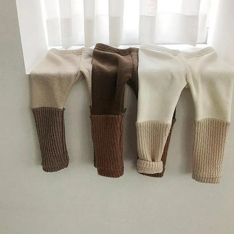 

Детские утепленные леггинсы для мальчиков и девочек 0-3 лет, эластичные хлопковые штаны в Корейском стиле, в стиле пэчворк, весна-осень, 2021