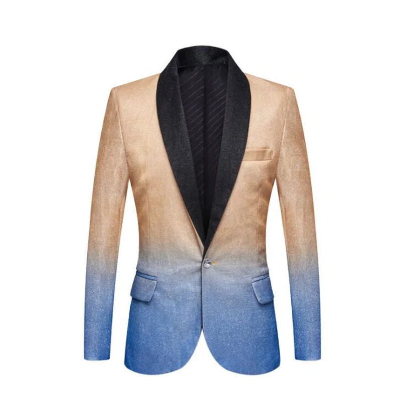 Men's gradient color suit jacket pink blazer fashion American singer stage performance host gold powder one button clothes