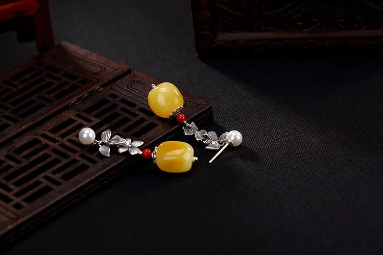 Олень Серебро S925 чистое серебро ретро натуральный мед воск Янтарный