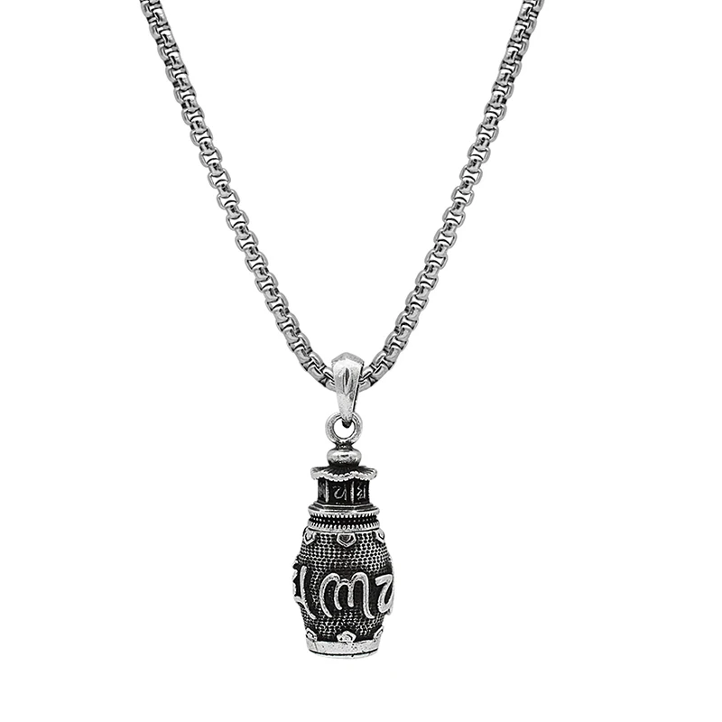 

New Design Six-character Mantra Amulet Silver Necklace Retro Style Men And Women Openable Box Pendant Jewelry Accessories